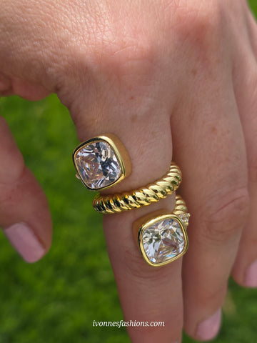 18k gold plated doble crystal ring