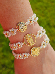 18k gold plated and pearls adjustable bracelet