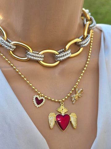 18k gold plated combination chain and sacred heart necklaces