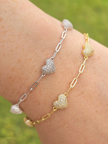 .925 Sterling silver CZ hearts bracelet