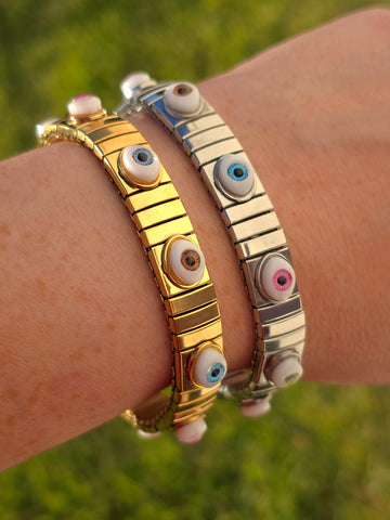 Stainless steel evil eye bracelet