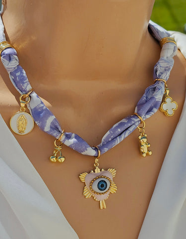 18k gold plated Evil eye scarf charm necklaces
