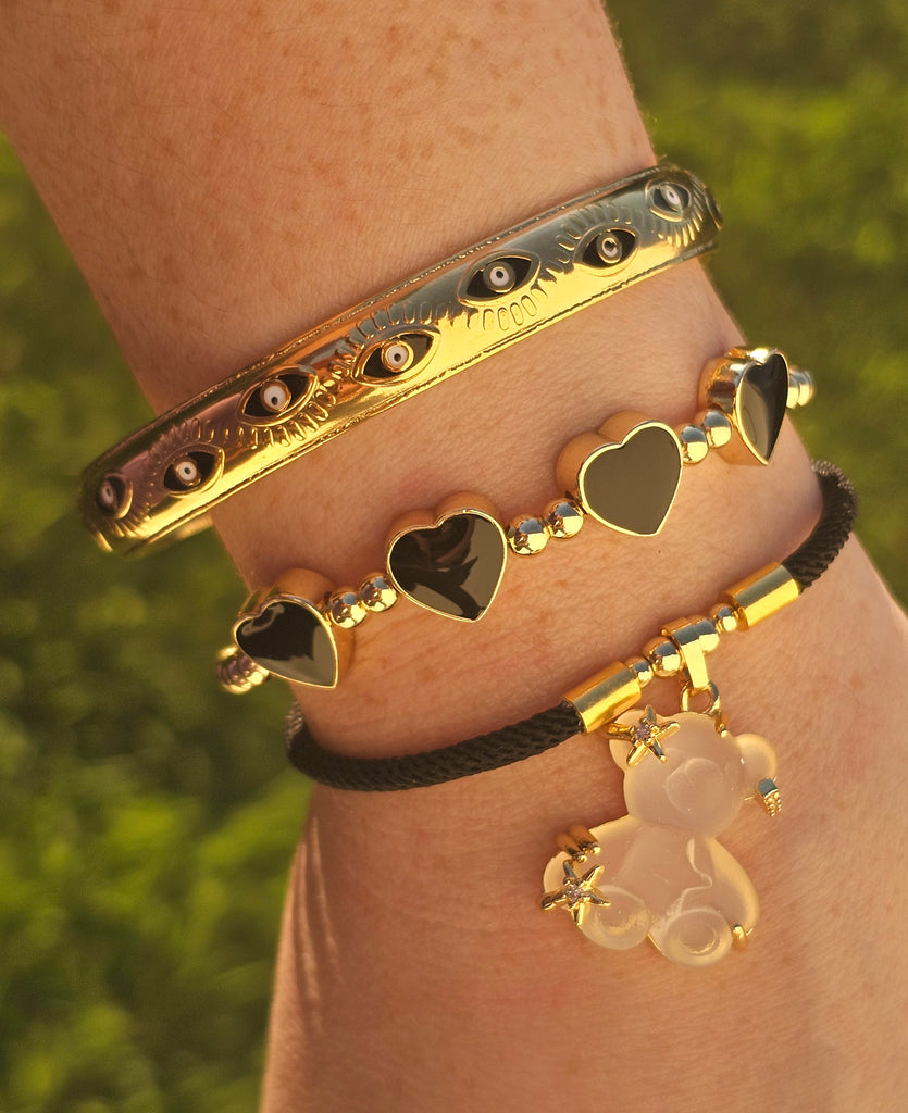 18k gold plated heart, bear and eye bracelets
