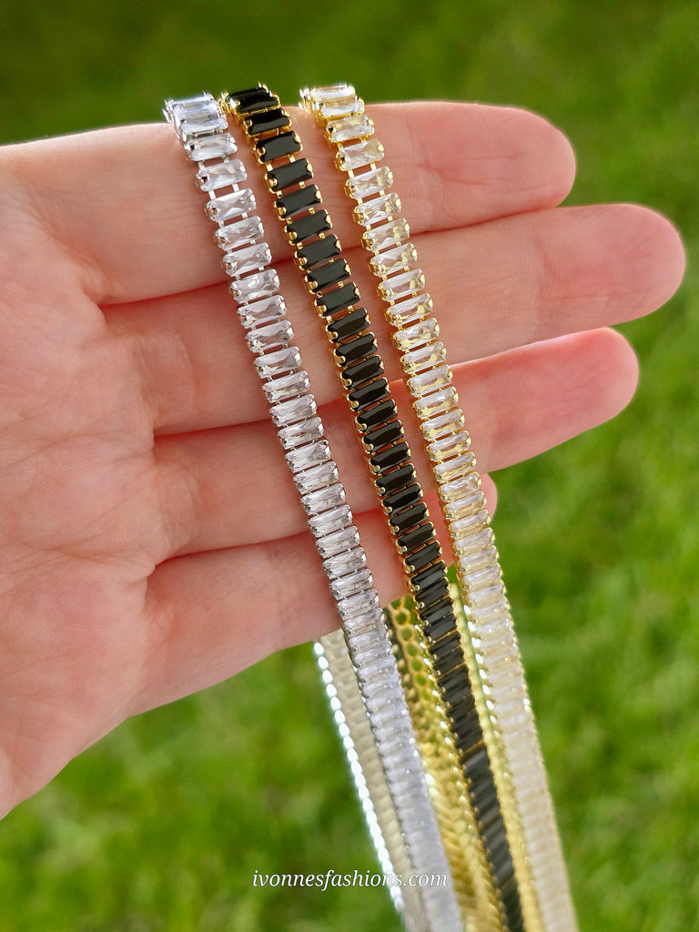 18k gold plated baguette cz necklaces