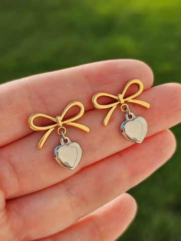 Stainless steel doble color bow earrings