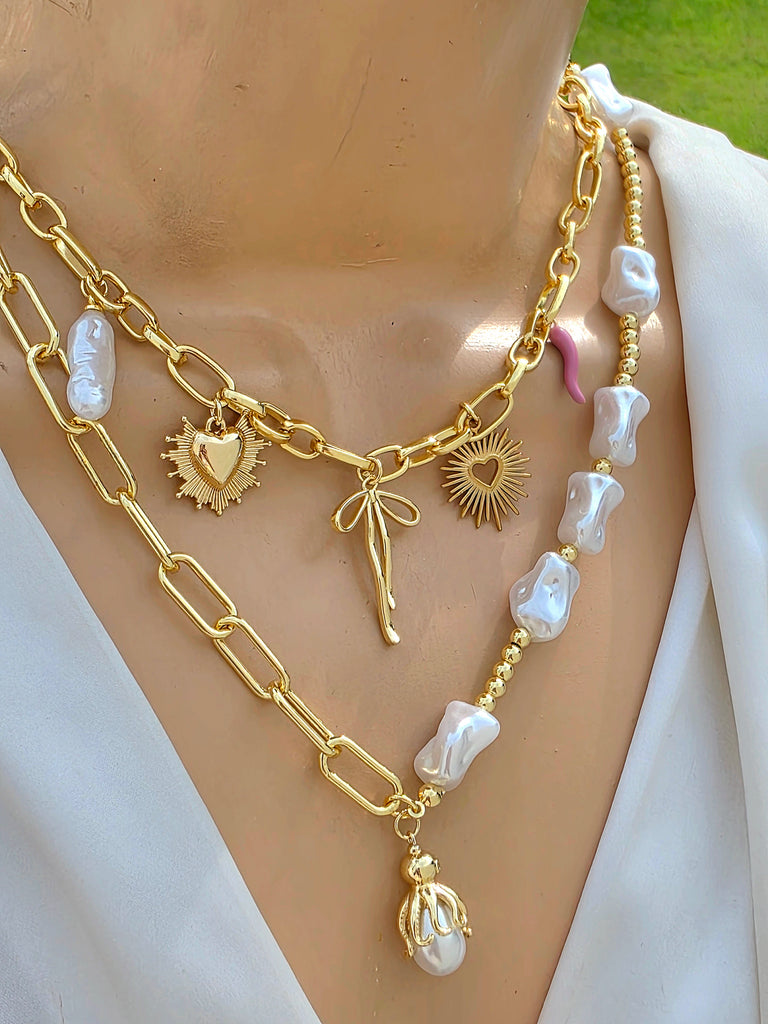 18k gold plated Pearls and dangling charms necklaces
