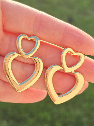 18k gold plated doble heart earrings