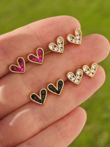 18k gold plated crystal heart stud earrings
