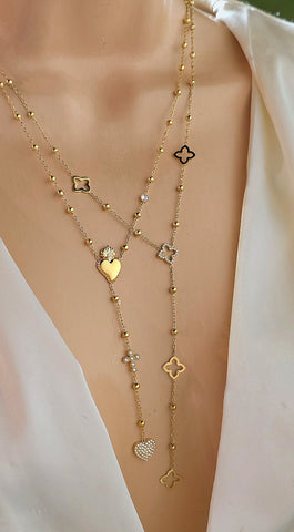 Stainless steel sacred heart and clover necklaces