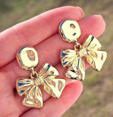 18k gold plated bow earrings