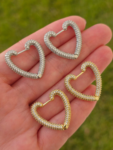 18k gold plated CZ heart hoop earrings