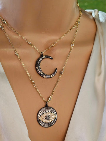 18k gold plated evil eye and moon necklaces