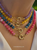 18k gold plated natural stones beaded with clasp necklaces