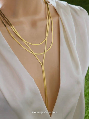 Stainless steel herringbone lariat necklace