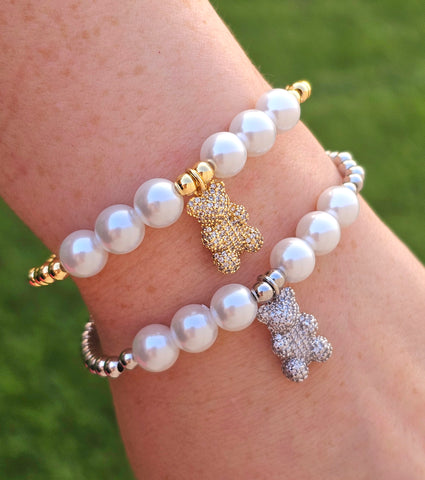 18k gold plated CZ and pearls bear bracelets