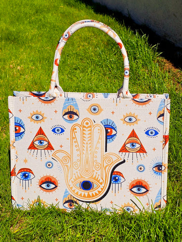 Fashion evil eye hamsa handbag with zipper