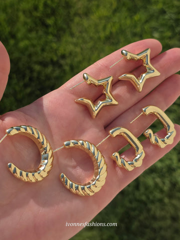 18k gold plated star and braid hoop earrings