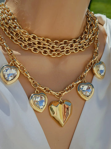 18k gold plated chain and hearts set of 2 necklaces