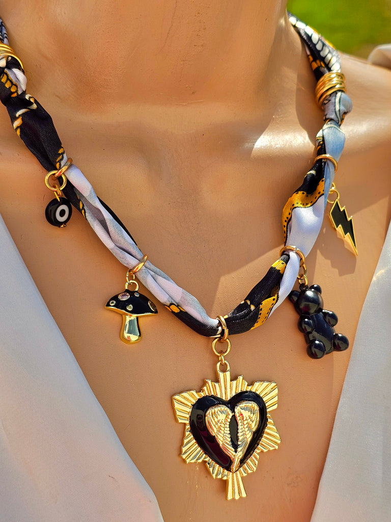 18k gold plated heart with wings scarf charms necklaces