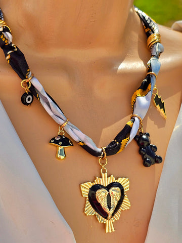 18k gold plated heart with wings scarf charms necklaces
