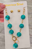 Stainless steel turquoise necklace set