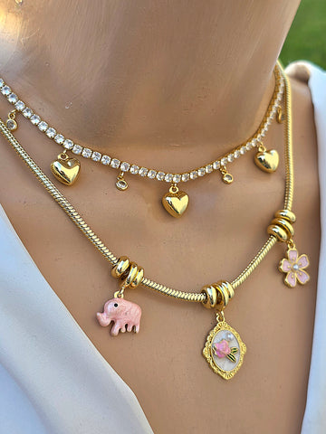 18k gold plated dangling charms necklaces