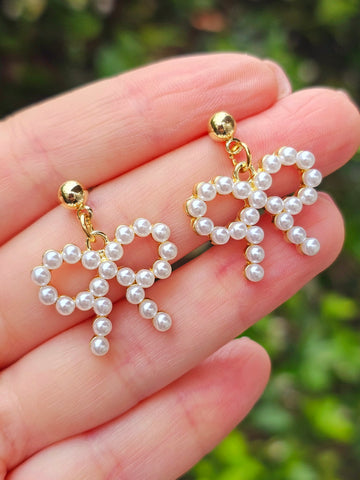 18k gold plated pearl bow earrings