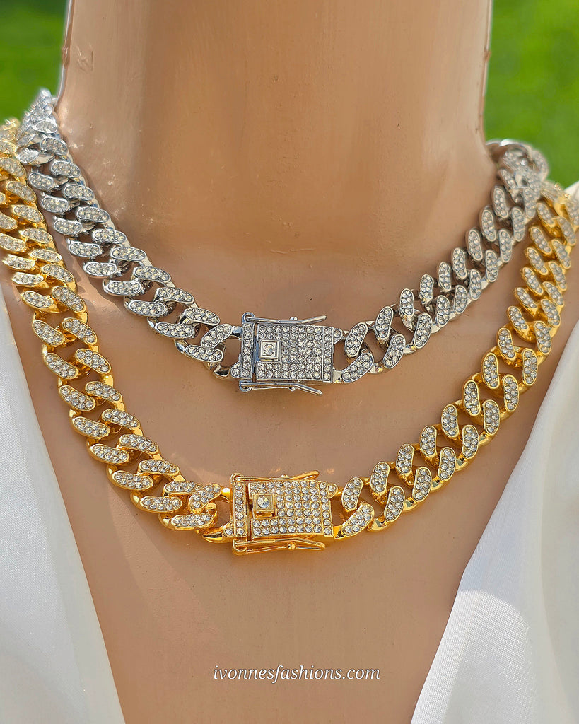18k gold plated CZ chunky chain necklace