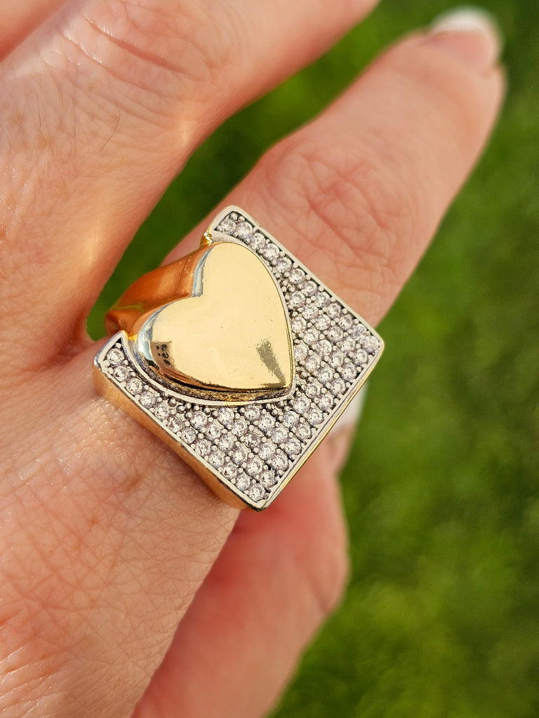 18k gold plated heart & CZ ring