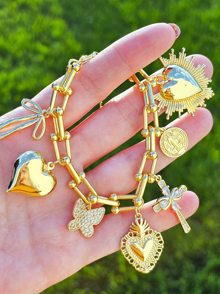 18k gold plated dangling sacred hearts religious bracelets