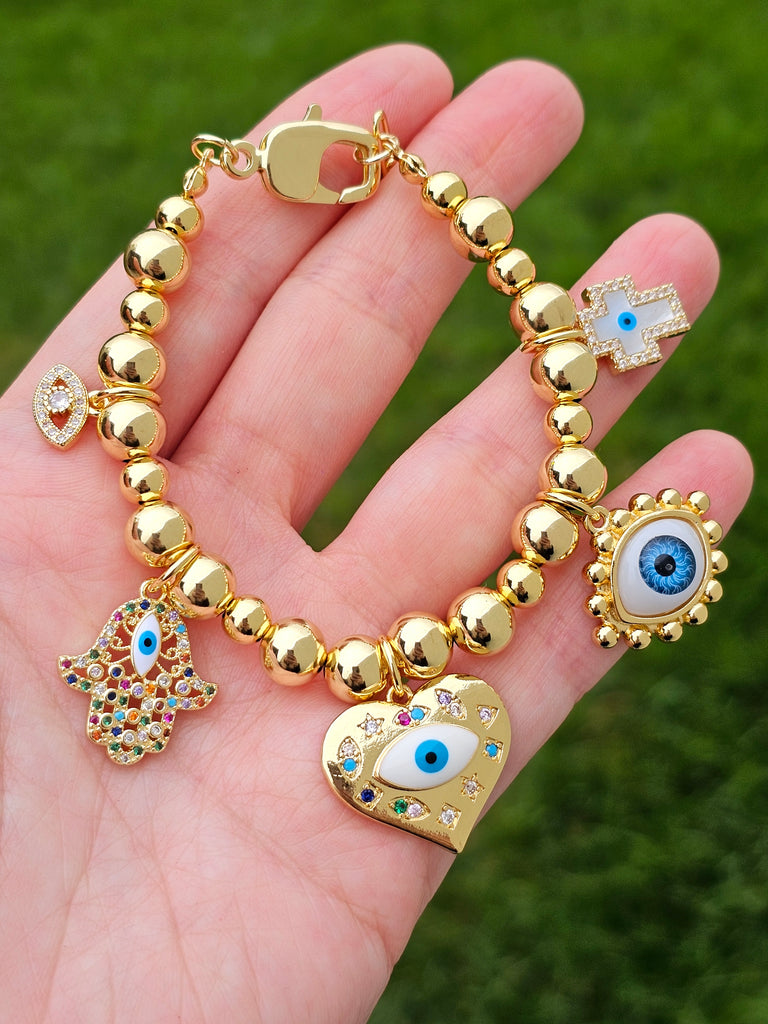 18k gold plated dangling evil eye bracelets