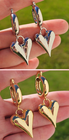 18k gold plated dangling heart hoop earrings