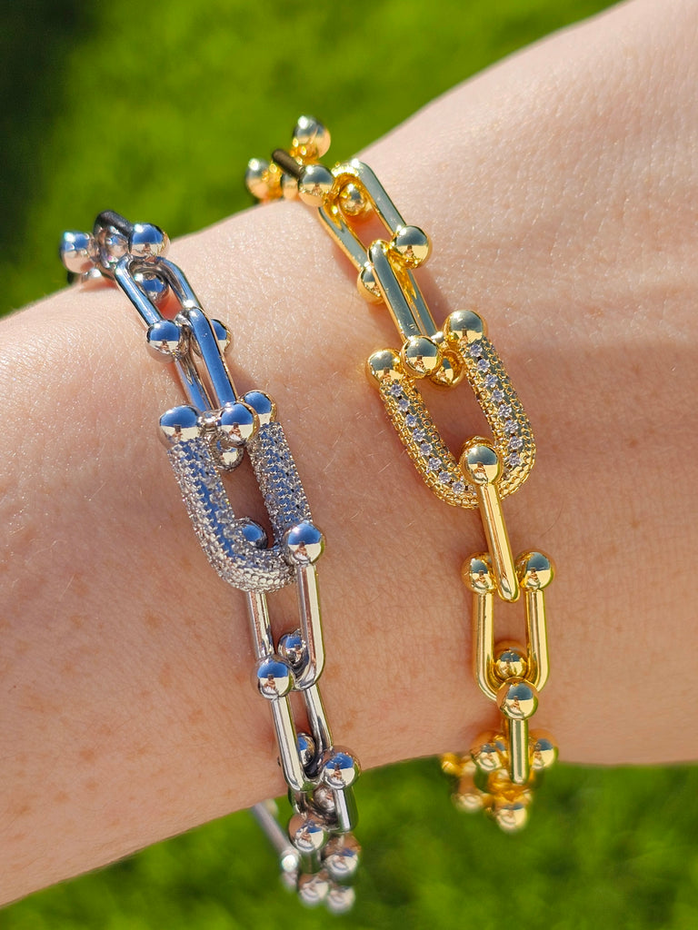 18k gold plated paperclip CZ link bracelets