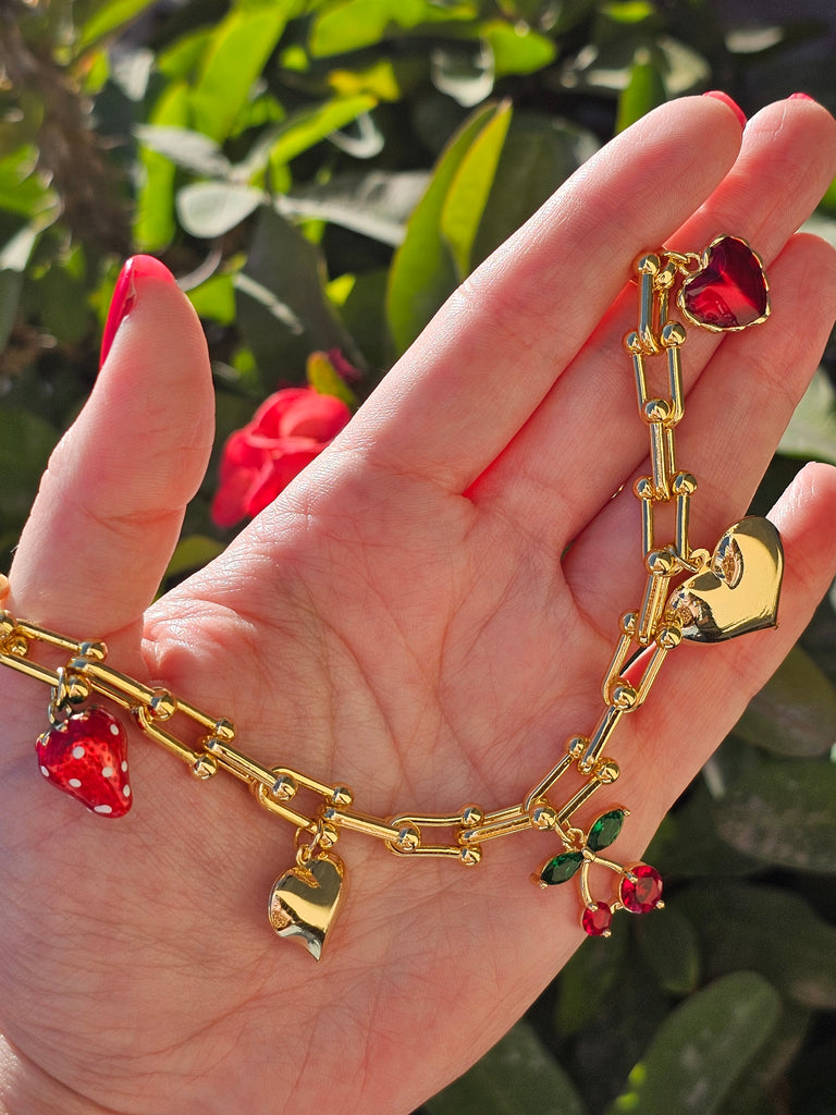 18k gold plated cherry and strawberry necklaces