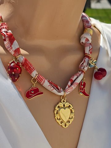 18k gold plated sacred heart scarf charm necklaces