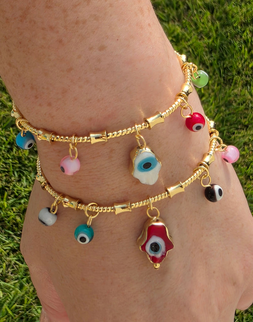 18k gold plated hamsa hand  dangling eyes bracelets