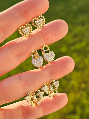 18k gold plated heart and butterfly hoop earrings