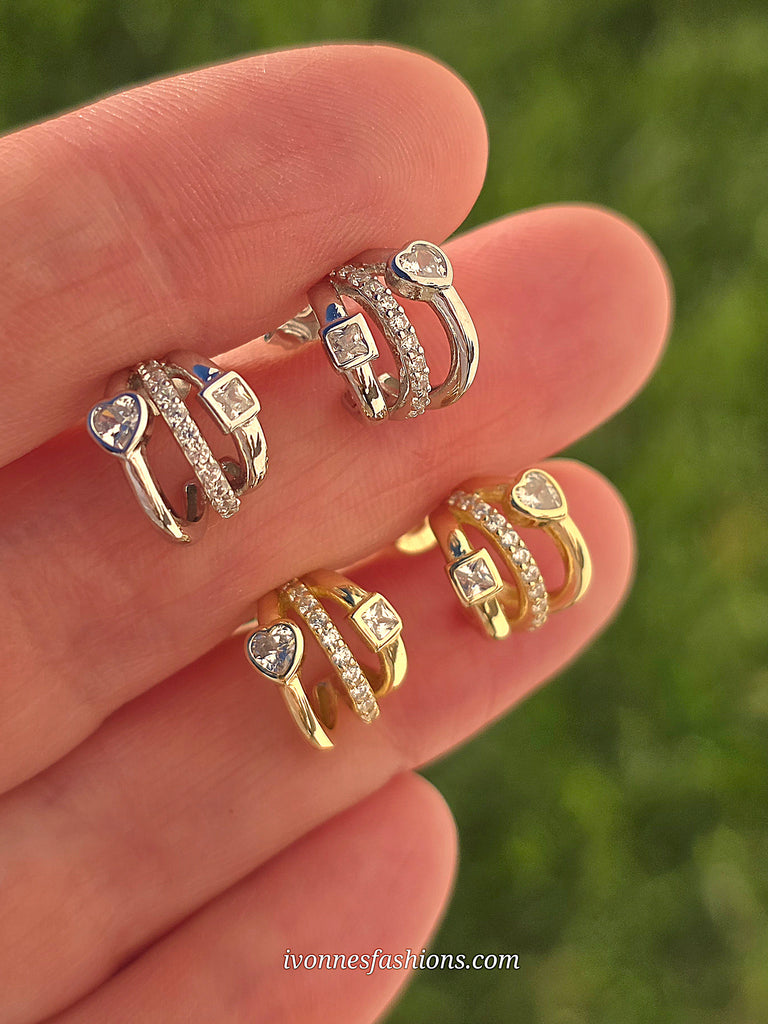 .925 Sterling silver 3 row hoop earrings