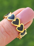 Stainless steel CZ black hearts rings