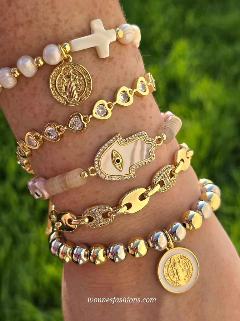 18k gold plated San Benito and Hamsa bracelets