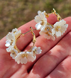 18k gold plated pearl seashell flowers hoop earrings