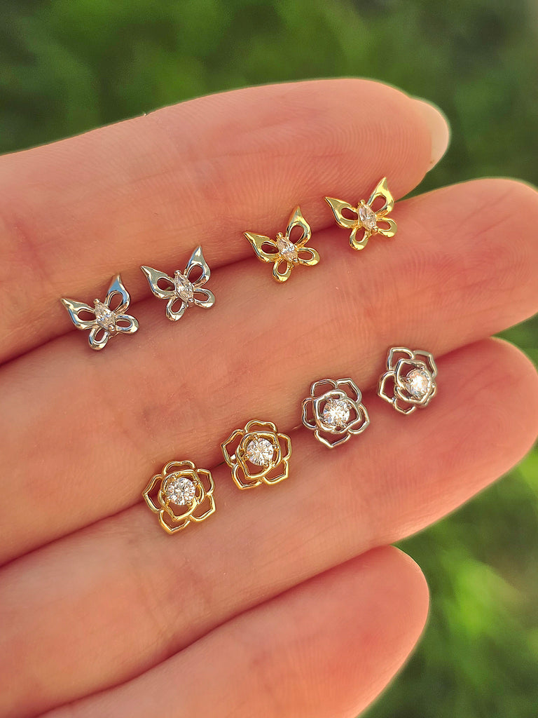 .925 sterling silver butterfly and flower earrings