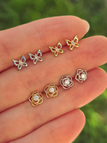 .925 sterling silver butterfly and flower earrings