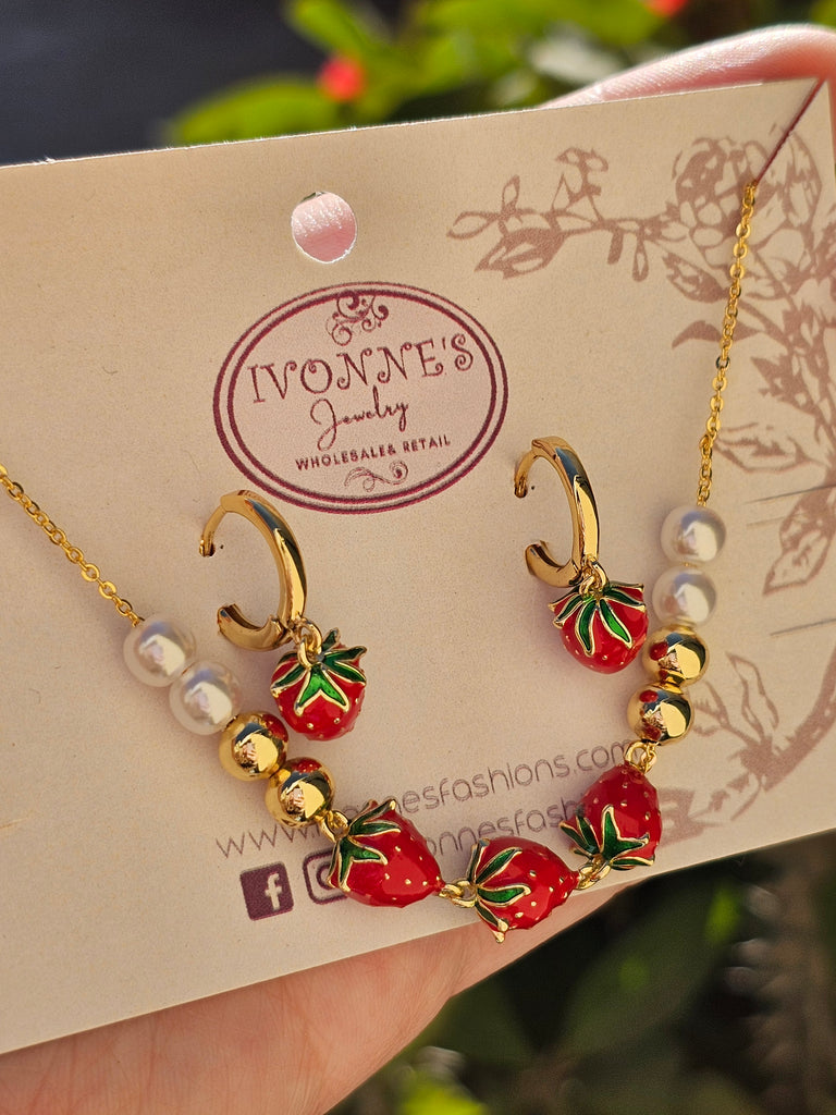 18k gold plated strawberry necklaces set