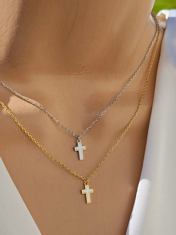 .925 Sterling silver seashell cross necklace