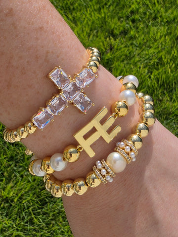 18k gold plated FE, Cross and pearl bracelets