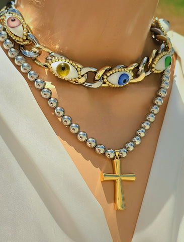 18k gold plated evil eye and cross heart necklaces