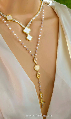 Stainless steel cross and 18k gold plated clover necklaces