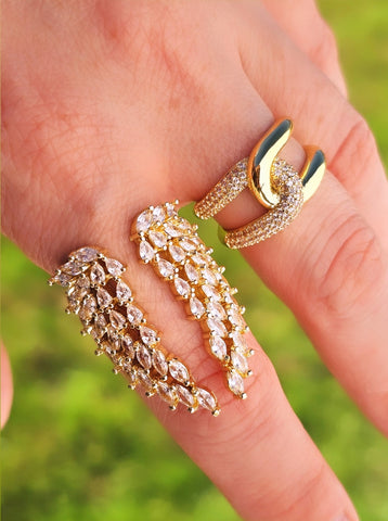 18k gold plated zirconias wing and twist rings