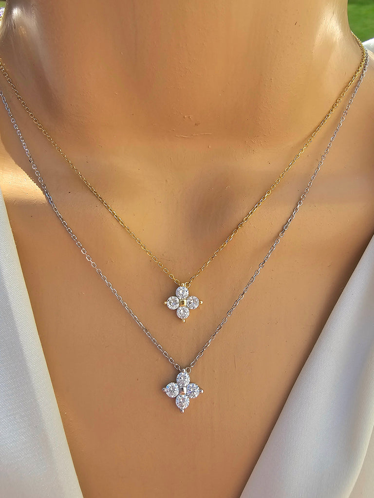 .925 Sterling silver CZ clover necklaces